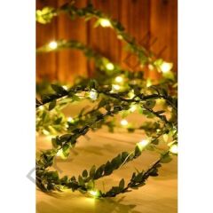 Dekoratif Sarmaşık Işıklı Minik Şerit 7 Metre Yapay Yaprak Ve 5 Metre  Peri Led
