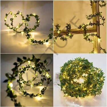 Dekoratif Sarmaşık Işıklı Minik Şerit 7 Metre Yapay Yaprak Ve 5 Metre Peri Led