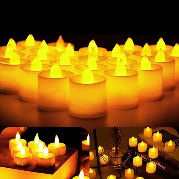 Tealight Işıklı Sarı LED Pilli Led Mum A Kalite 24 Adet Pil Dahil