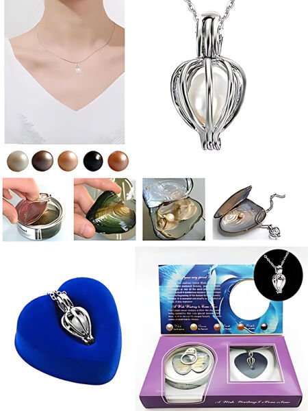 İstiridye İnci Kolye Çelik Zincirli Hediyelik Takı