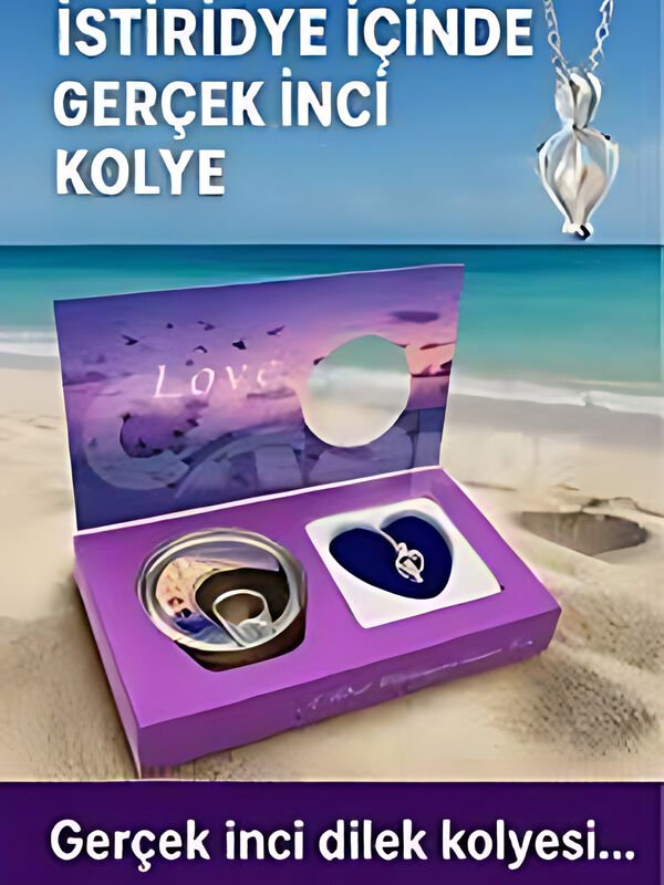 İstiridye İnci Kolye Çelik Zincirli Hediyelik Takı