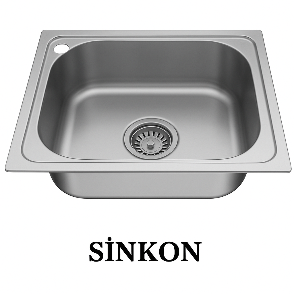 SİNKON Paslanmaz Tezgah Üstü Krom Evye 40X50 Soldan Delikli