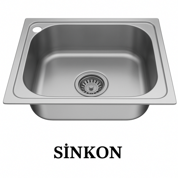 SİNKON Paslanmaz Tezgah Üstü Krom Evye 40X50 Soldan Delikli